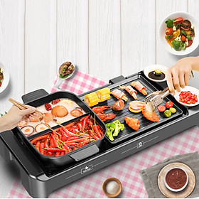Mua Bếp lẩu nướng 2 trong 1 cao cấp chống dính 3 lớp EB-8801 Công suất 1100 - 2200W có thể tháo rời khay lẩu và vỉ nướng