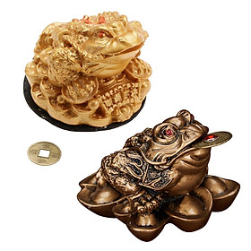 2Pcs Feng Shui Toad Ornaments Three Legged Wealth Frog Office Home Ornament