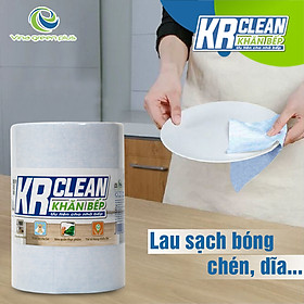 Khăn lau bếp KR Clean Xanh - Cuộn 200 tờ khổ 20x20 - Chất khăn dai mềm