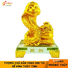 Mua Tượng chú rắn vàng đế kính thủy tinh cao cấp - Tượng Tỵ Đắc Lộc - Hàng Nhập Khẩu