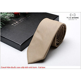 Cavat Hàn Quốc bản nhỏ 6cm - Cavat trơn màu kem nhạt, Full box