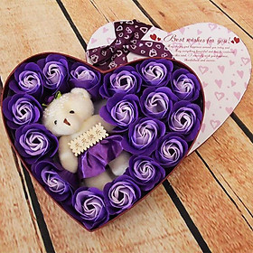 Hộp Quà Trái Tim Gấu Và Hoa Hồng Sáp Thơm
