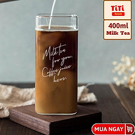 Ly thủy tinh vuông trong suốt uống nước cute chịu nhiệt pha cafe sinh tố, Cốc thủy tinh vuông dễ thương cocktail