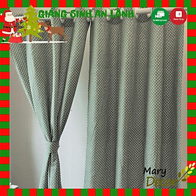 Mua Rèm cửa trang trí vải bố linen đẹp - họa tiết chấm bi xanh R-C04