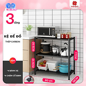 Kệ lò vi sóng đa năng Thép Carbon cao cấp Vando, kệ để đồ nhà bếp siêu chịu lực 300kg sơn tĩnh điện chống bong tróc, kệ nhà bếp