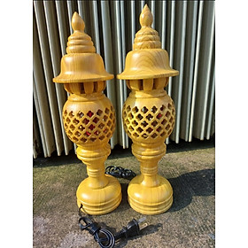 Mua Cặp đèn tổ ông  gỗ cao 34 màu vàng vân siêu đẹp