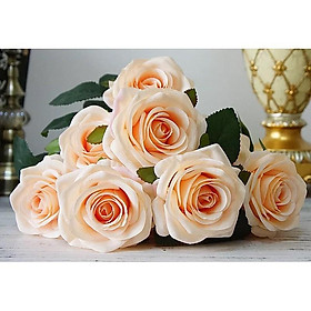 Hoa lụa, cành hồng nhung Pháp sang trọng cỡ lớn 8cm