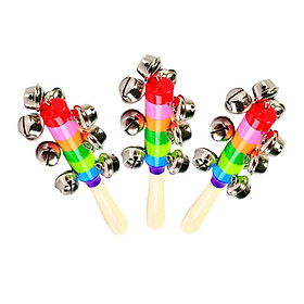 3x Sleigh Bells Stick Hand Held with 10  Ball Musical Percussion Toy