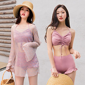 Bikini Đi Biển Combo Áo Choàng và Đồ Bơi Kín Đáo, Đồ Bơi Nữ Kín Đáo Bộ 3 Món - OQAB162 - Ope Store