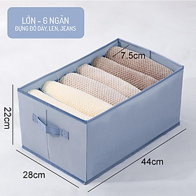 Hộp Vải Đựng Đồ Có Chia Ngăn Lõi Nhựa Chắc Chắn - Xám Lớn 6 ngăn 44 x 28 x 22cm