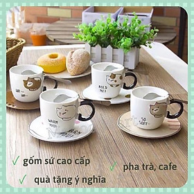 Hình ảnh Cốc sứ cao cấp hình mèo, thiết kế dễ thương pha trà, cafe ( kèm đĩa và thìa ) 230ml