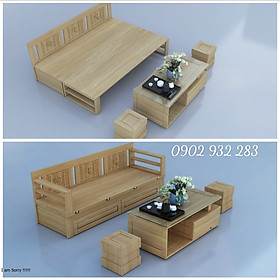 Bộ sofa giường gỗ sồi 2 trong 1 - Đồ Gỗ Mạnh Hùng