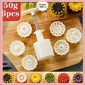 Mua Khuôn Nhấn Bánh Trung Thu Lò Xo 3D Mẫu 6 Mặt Hoa 50g