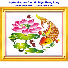 Mua Tranh thêu chữ thập cá chép hoa sen A597 chưa thêu