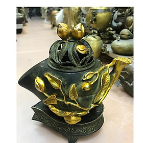Mua lư trầm hình quả đào bằng đồng hun màu cổ