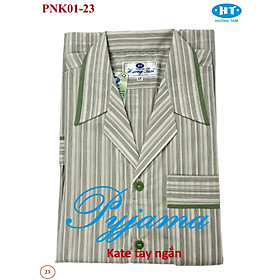 Bộ Pyjama HUONGTAM Kate tay ngắn nam cao cấp(PNK02N17). Chất liệu Kate loại tốt: mềm mại, thoáng mát, không phai màu