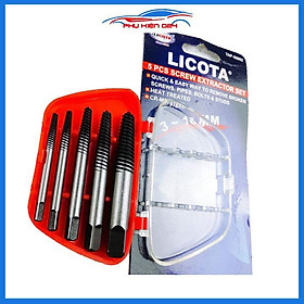 Bộ mở ốc vít gãy, toét đầu Licota TAP-50002 gồm 5 mũi taro đường kính 3-18mm