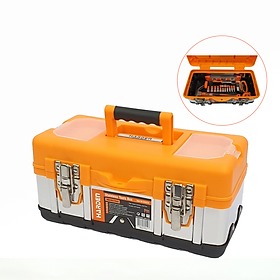 Hộp Đựng Dụng Cụ, Hộp Đựng Đồ Nghề Đa Năng Cỡ Lớn Nhựa ABS HARDEN 520224 - Siêu Chịu Lực, Siêu Dày - Thân Hộp Bọc Inox, Khóa Kim Loại, Bề Mặt Nhẵn Mịn, Chống Xước, Chống Ăn Mòn - 36x18x17cm - Hàng Chính Hãng