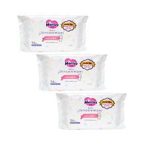 Combo 3 Gói Khăn Giấy Ướt Merries Baby Skincare Wipes 54 miếng gói x 3