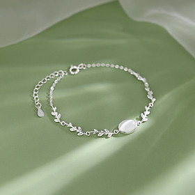 Lắc tay bạc nữ gắn đá, vòng tay bạc nữ nhành lá gắn đá mặt trăng moonstone huyền bí - lt2770 - bảo ngọc jewelry