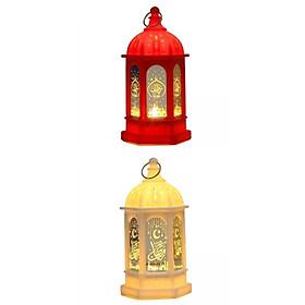 2 Pieces LED Wind Lights Ramadan Lantern Lamp Hanging for Event Desk Decor