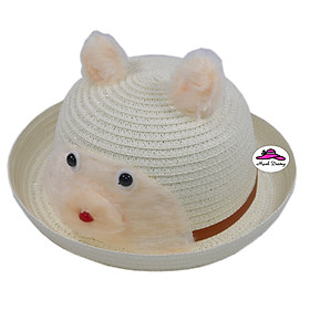 Nón đi biển cho bé dễ thương phối màu đẹp, vành cong chống nắng tốt, chất liệu cói bền chắc, độ đàn hồi tốt - Hình heo con