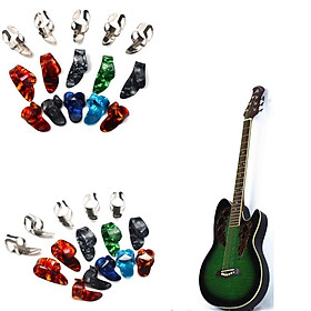 5 Thumb And  Stainless Steel Celluloid Plectrums Guitar Picks Set