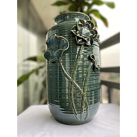 Mua BÌNH HOA BÁT TRÀNG DÁNG TRỤ VẰN NGANG ĐẮP NỔI