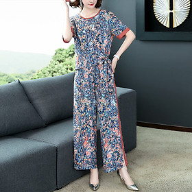 Fashion Silk Suit Summer New Style Mulberry Silk Print Nine-point Wide-leg Pants (T40)