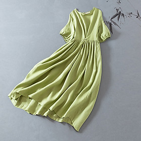 Váy suông- Đầm suông nữ dáng dài nhún eo tay ngắn chất liệu linen Thời Trang ARCTIC HUNTER AH188
