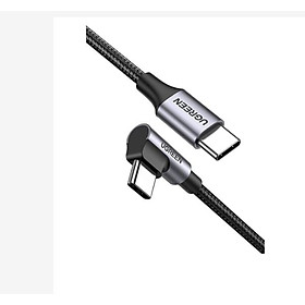 Cáp USB type C màu đen mạ nickel đầu bọc nhôm US255 Ugreen 50122 0.5m 60W bẻ góc 90 độ - hàng chính hãng