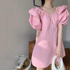 Váy hồng trễ vai hàng thiết kế VA001