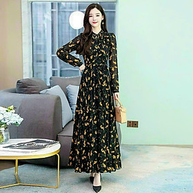 ĐẦM MAXI VOAN HOA TAY DÀI EO BUỘC DÂY