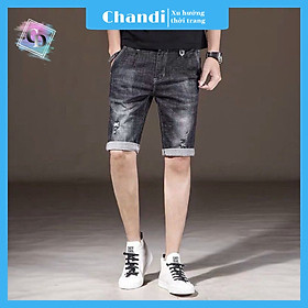 Quần Short Jean Nam co dãn kiểu dáng trẻ trung đơn giản thêu họa tiết Thương Hiệu Chandi, quần sọt mẫu hot nhất HD212