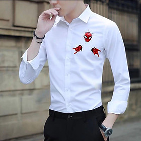 Áo sơ mi in hình họa tiết ngưòi nhện ở ngực. Chất sơ mi mềm mịn thoáng mát thấm hút mồ hôi tốt. Phong cách sang trọng thanh lịch