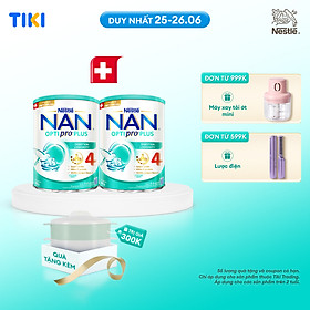Bộ 2 lon Sữa bột Nestlé NAN OPTIPRO PLUS 4 800g/lon với 5HMO Giúp tiêu hóa tốt & Tăng cường đề kháng + Tặng Bộ xửng hấp 2 ngăn Inochi (Bé 2-6 tuổi)
