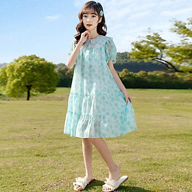 DONGSHOP Phiên bản Hàn Quốc của trẻ em ăn mặc cô gái chiffon váy mùa hè 2022 trung bình trẻ em phong cách phương Tây ăn mặc cô gái mùa hè