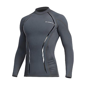 Soft Men Swimsuit Tops Long Sleeve Swim Shirt Rashguard for Snorkeling - Gray