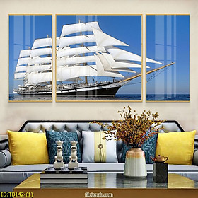 Mua Tranh Canvas Thuyền Buồm Lướt Sóng Phong Thủy Tài Lộc - Bộ 3 Bức Decor Phòng Khách Đẹp