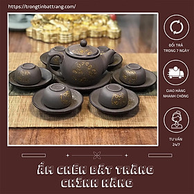 Mua Bộ Ấm Chén Trà Đạo Gốm Tử Sa Bát Tràng Vẽ Vàng Cỏ 3 Lá Dáng Thủy Bình Dung Tích 160ml AHS29