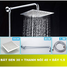 Mua Đủ bộ bát sen VUÔNG  tắm đứng kèm dây nối bằng Inox sáng bóng tiện lợi gồm bát sen cần treo bát và dây sen