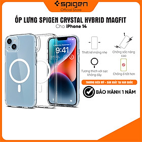 Ốp lưng Spigen Crystal Hybrid Magfit cho iPhone 14/14 Plus/ 14 Pro/14 Pro Max - Thiết kế trong suốt, hỗ trợ sạc không dây, chống sốc, chống bẩn, viền camera cao -Hàng chính hãng