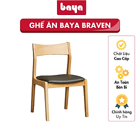 Mua Ghế Bàn Ăn Gỗ Cao Su BAYA BRAVEN Đệm Ngồi Êm Ái Thiết Kế Đơn Giản Mộc Mạc Màu Vân Gỗ Sáng Tự Nhiên Kích Thước D55xW50xH80 - 5223