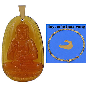 Mặt Phật A di đà 5 cm (size XL) pha lê trà kèm móc và dây chuyền inox vàng, Mặt Phật bản mệnh