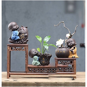 Tượng Chú Tiểu Và Chậu Gốm Cầu Phúc