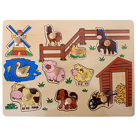 Bảng con vật nông trại núm gỗ G206