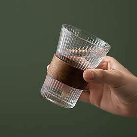 Ly Thủy Tinh Tumbler - Ripple - Kèm Tay Cầm Gỗ | 300ml | [LYNOIR_LY026