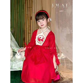 đầm yếm tứ thân kèm áo choàng cô Tấm cho bé gái mặc lễ tết đón xuân biễu diễn từ 10-40kg chất lụa mềm mát