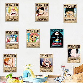 Bộ 9 tấm poster anime dán tường Wanted Băng Mũ Rơm - One Piece 