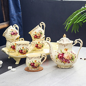Mua Bộ cốc chén sứ xương cao cấp - Bộ tách trà họa tiết hoa hoa hồng viền vàng mới nhất 2021